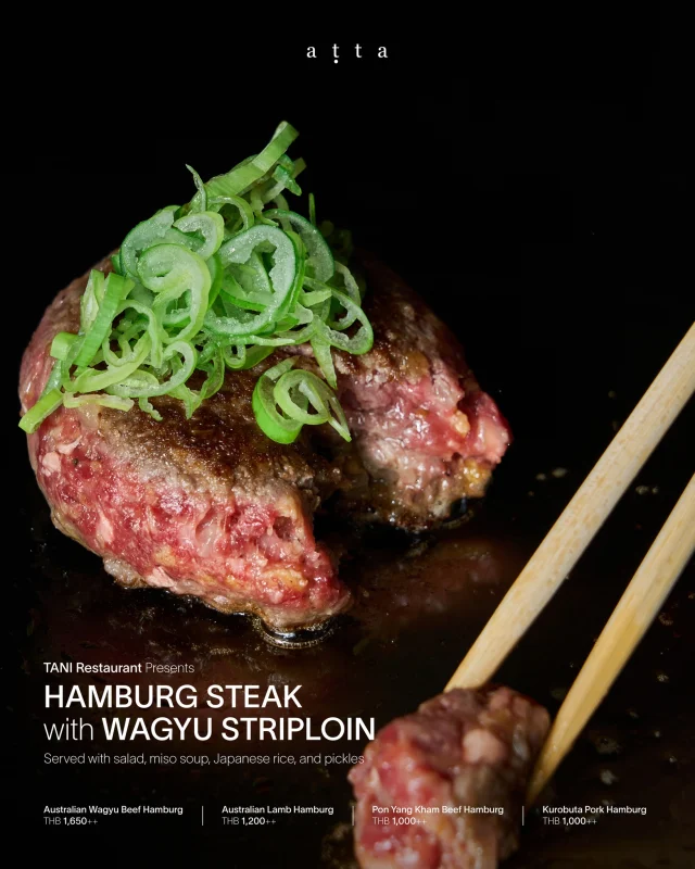 🥩Featuring our signature Japanese Hamburg and tender Wagyu Striploin, perfectly seared for a rich, melt-in-your-mouth experience. Served with Japanese rice, miso soup, fresh salad, and traditional pickles for a truly authentic Japanese meal.

Available in four varieties: Australian Wagyu Beef, Australian Lamb, Pon Yang Kham Beef, and Kurobuta Pork

📍Tani Restaurant

🕐Open daily 11:30 - 23:00 hrs (Last Order 22:30 hrs)

☎️For more information or reservations, please call 044-426-000

🍽️To explore the menus from all our restaurants, please visit www.kirimayarestaurant.com

#TaniRestaurant #Kirimayakhaoyai #BeefTeppanyaki #Teppanyaki #JapaneseRestaurant #Japanesemenu